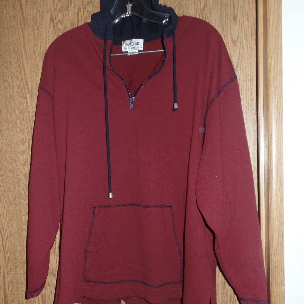 Beaux Art Men's Maroon and Blue Lightweight Hoodie, Size XL